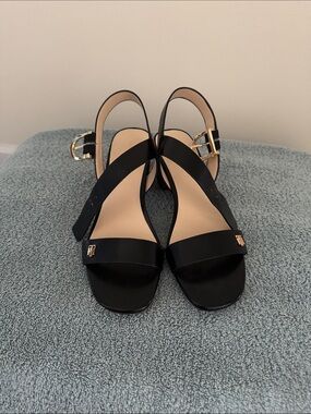 Tommy Hilfiger Black Slingback Sandals with Gold Buckle